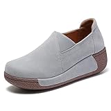 sruq mocassini donna mocassini morbidi in pelle scamosciata scarpe da passeggio con plateau slip on scarpe con zeppa da esterno classiche basse (grigio chiaro, numeric_38)