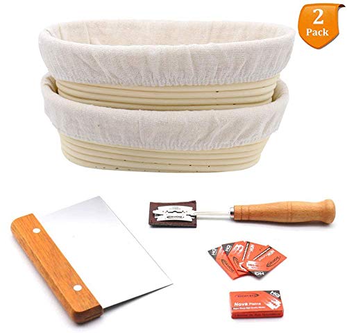 10" Bread Proofing Basket for Sourdough set of 2, Includes Metal Dough Scraper