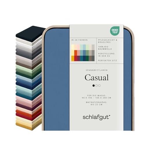 etérea Comfort Jersey Spannbettlaken 140x200-160x200 cm - 100% Baumwolle Spannbetttuch Bettlaken bis 25 cm Matratze - Frost Grau 8 Schlafgut Casual Spannbettlaken bis 100x200 cm, Blue Mid aus 100% Bio-Baumwolle