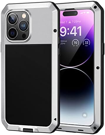 Lanhiem for iPhone 13 Heavy Duty Case, Shockproof Cover for iPhone 13 Metal Case Tough Armour Work Cases with [Tempered Glass Screen Film], 360 Full Body Protective Rugged Cover for iPhone 13 - Black