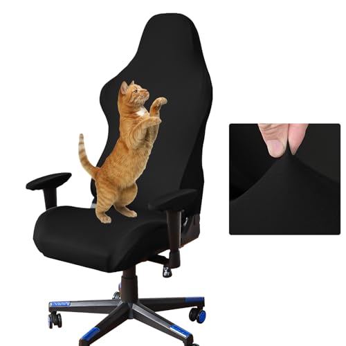 CAREDGO Funda Elástica Silla Gaming Negro Funda Universal para Silla de Ordenador de Juego/Carreras Lavable Funda para Silla de Juego Cubierta Silla Gaming Funda Redonda para Taburete Silla de Oficina