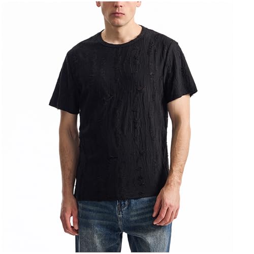 Mens Ripped Holes T Shirts Summer Distressed Short Sleeve Casual Hipster Hip Hop Crewneck Shirts Fashion Y2k Streetwear2