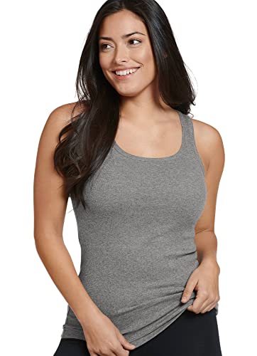 Jockey Women's Activewear 100% Cotton Rib Tank, Charcoal Heather, M