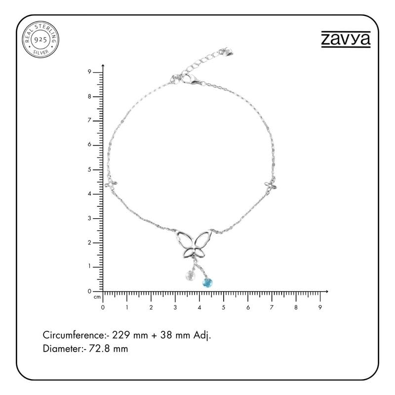 Image of ZAVYA 925 Sterling Silver Anklet | Rhodium Plated Precious Cubic Zirconia Women Chain Anklet | Gifts For Women & Girls | With Certificate of Authenticity and 925 Hallmark