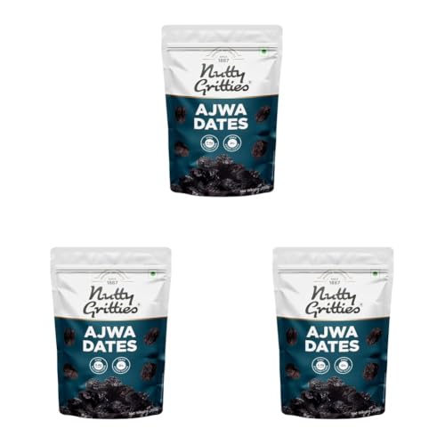 Image of Nutty Gritties Premium Ajwa Dates 350g, Khajur | Khajoor | Juicy & Delicious Khajoor, Khajur | No Artificial Colours | Naturally Sweet | Instant Energy | Resealable Pouch, (Pack of 3)