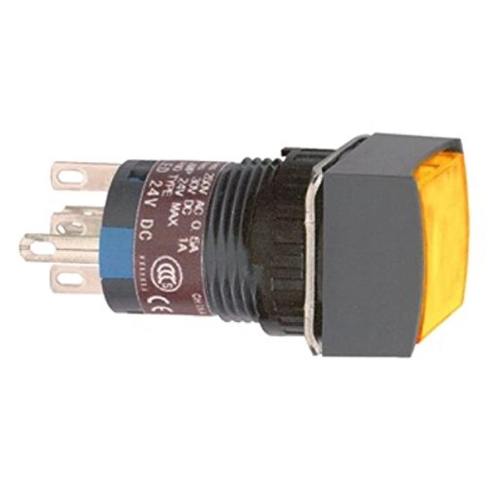 Bouton poussoir lumineux orange 24V étanche encastré carré commutateur 1NO 1NF voyant de sécurité