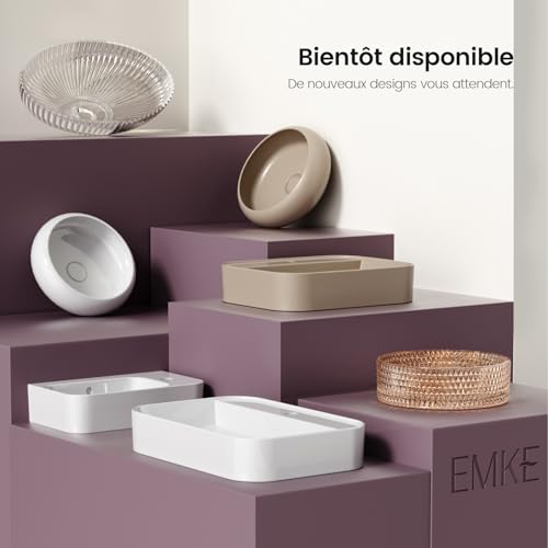 EMKE Aufsatzwaschbecken rechteckig – Waschbecken für Badezimmer und Gäste-WC – 70 × 40 × 11 cm, Keramikwaschbecken, weiß