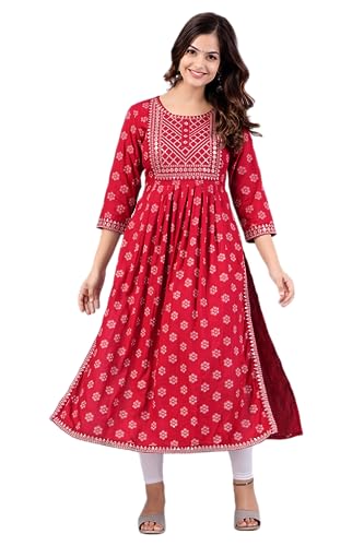 Image of NEW4U Women's Sequin Zari Embroidery Printed Naira Cut Kurti