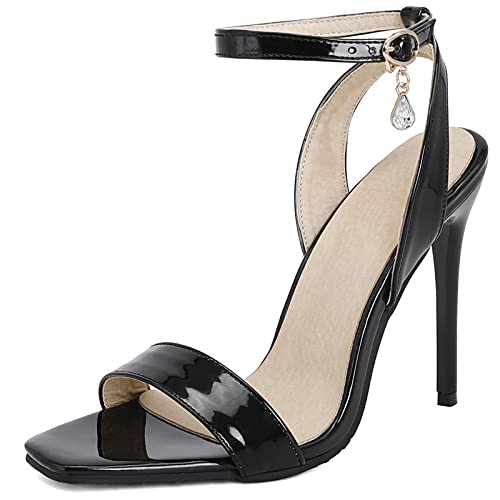 MJIASIAWA Sandali Tacco A Spillo Donna Con Cinturino Alla Caviglia Punta Aperta Vestito Scarpe Estate Eleganti Serata Tacco Alto Festa Moda Nero Numero 46 EU/48 Asiatico