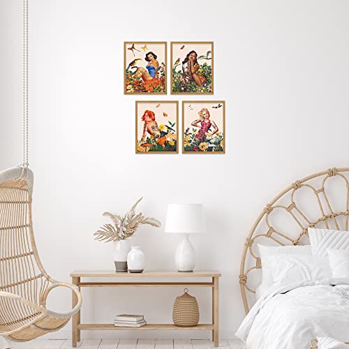 Insire Retro Woman Wall Art Funky Bathroom Decor Girly Bathroom Decor - Set Of 4 (8X10) Women Funky Wall Decor Funky Wall Art - Retro Room Decor Girly Wall Art Women Art Vintage Wall Art- Unframed #TOP4