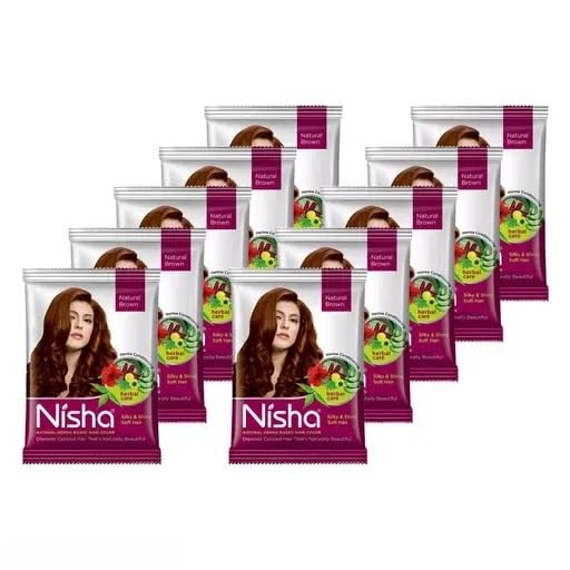 Nisha Natural Henna/Powder Based Hair Color Henna Conditioning Herbal Care silky & Shiny Soft Hair 15gm Each Pouch (Natural Brown,Pack of 10 Pouch)-picture-44
