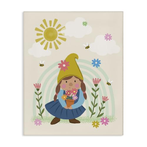 Playful Sunshine Gnome Floral, 16 x 20 Inch Canvas Wall Art