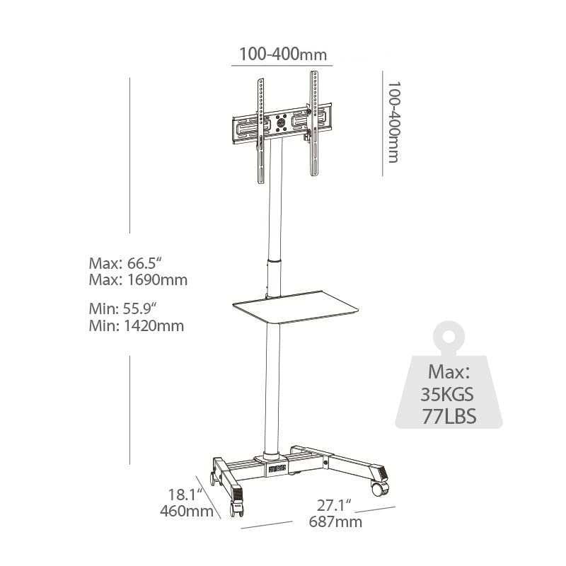 Soporte móvil para TV 23-60 pulg ajustable blanco miniatura 2
