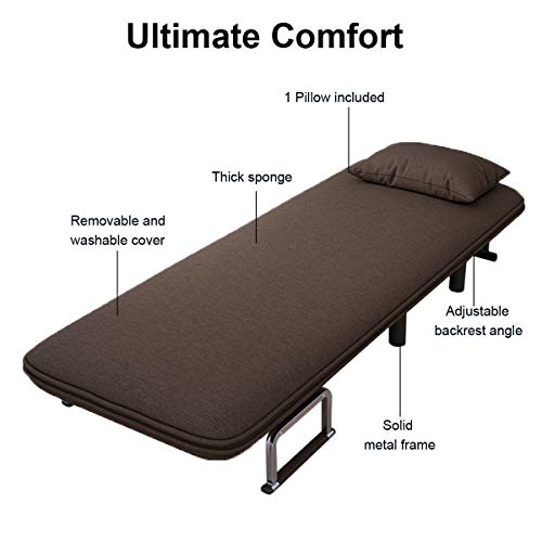 Folding Sleeper Chair Lounge Couch for Office Nap, Folding Sofa Bed Folding Sleeper Chaise Lounges with Folding Arm, Leisure Recliner Single Sleeper Convertible Chair Memory Foam Mattress (Coffee) - Thumbnail 3