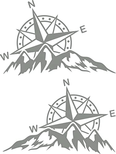 Pimastickerslab Kit 2 Adesivi Rosa dei Venti Adventure Avventura Offroad Auto Camper Decalcomanie Scegli Colore e Misura -cod. 1654- (074 Grigio Medio, cm 35 x 23 cad.)