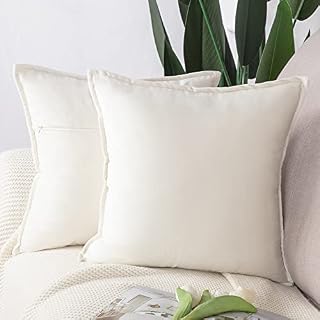 Madizz Pack of 2 Super Soft Velvet Decorative Cushion Covers with Fringe Luxury Style Cushion Case Pillow Shell for Sofa Bedroom Square White 16x16 inch