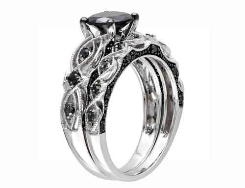 1.39 Carat (ctw) Black Diamond Engagement Ring and Wedding Band Set in 10K White Gold3