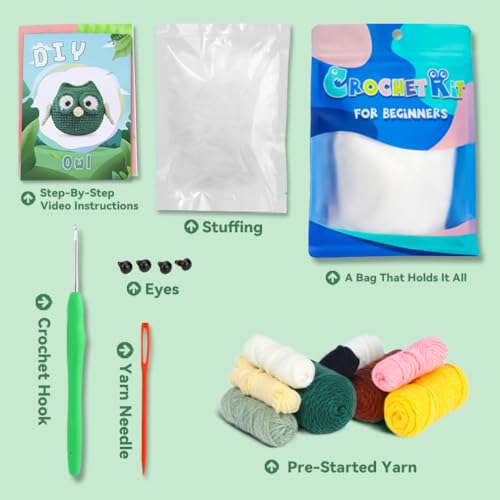 Image of YILIFEIDA Adorable Halloween Crochet 2PC Animals Kit for Beginners - Owl and Bee Knitting Kit with Step-by-Step Tutorials Beginner Crochet Animals for Adults and Family Crochets Christmas Gifts