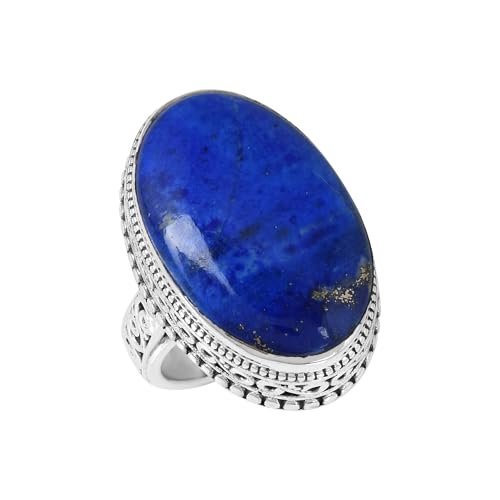 Bague lapis-lazuli ovale en argent 925, cabochon artisanal d'exception