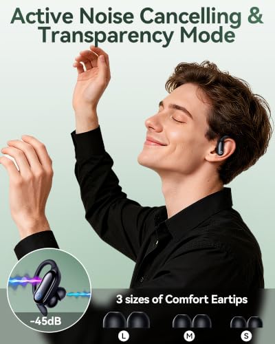 GNMN Active Noise Cancelling Ear Buds Wireless Earbuds 96hrs Playback Bluetooth Headphones Dual Battery Display Stereo Bass Earphones with Earhooks Microphone IPX7 Waterproof for Sports/Runing/Workout - image 2