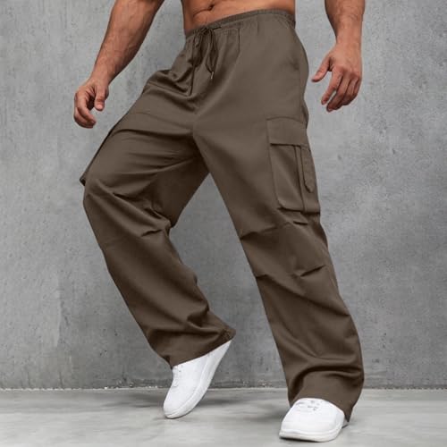 Men's Casual Cargo Pants Lightweight Stretch Hiking Sweatpants Solid Color Drawing Baggy Cargo Pants Men2
