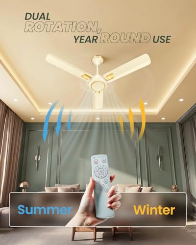 Image of Sujata Kinetica BLDC Ceiling Fan 1200mm | 3 Years Warranty | Ceiling Fan for Living Room & Bedroom, Remote Fans Ceiling Fans 5 Star BEE Rating, Powerful Airflow, Savings Upto 60% (Ivory Gold)