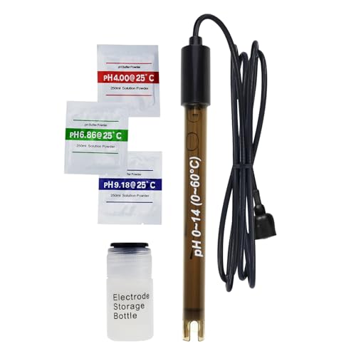Prueba de sonda de pH 0 14 de 200 cm | Conexión BNC | Electrodo de pH de alta precisión para uso industrial y de laboratorio, soluciones de calibración incluidas