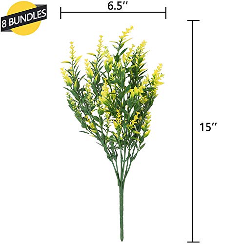Greenrain 8 Bundles Artificial Lavender Flowers Outdoor Fake Flowers For Decoration Uv Resistant No Fade Faux Plastic Plants Garden Porch Window Box Décor (Yellow) #TOP6