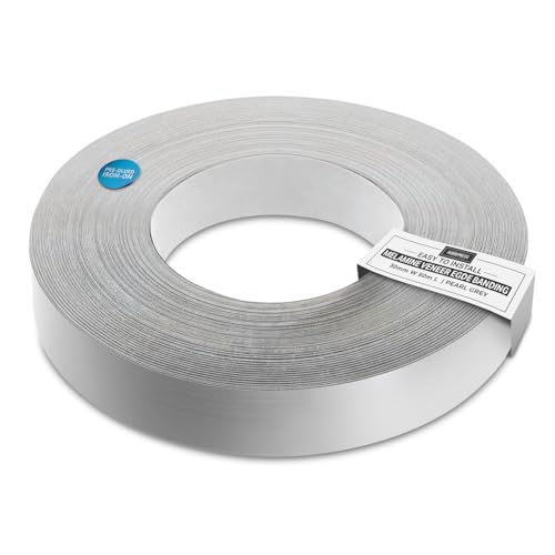 WoodPress® 30mm Pearlised Grey Melamine Pre-Glued Veneer Edging Tape – 50m Trade Roll – Iron-On Wood Application
