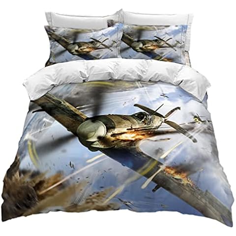 HNHDDZ Duvet cover Aeroplane Lion 3D Animals Pattern Bedding sets for Kids Boy Girl Teens Black White Grey Quilt cover and Pillowcase Soft, Wrinkle Resistant Breathable (Aeroplane,Single) Cover