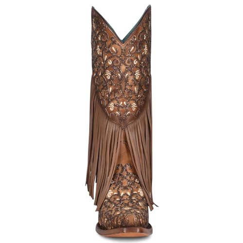 CORRAL LADIE'S HONEY LAMB OVERLAY & EMBROIDERY & FRINGES, SNIP TOE, LEATHER SOLE, WESTERN, C38763