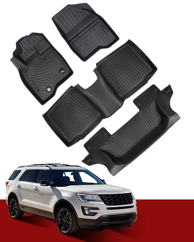 SHINJEW Floor Mats Compatible with Ford Explorer 7 Seat 2015-2019 All Weather Floor Liners Full Set 1th 2nd 3rd Waterproof Non-Slip TPE Custom Floor Mats Accessories for Car Front and Back