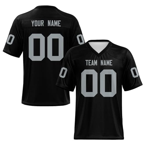 Custom Football Jersey with Name & Number - Textured Sports Uniform Practice Shirt for Men Women Youth Kids (Raider - Black)