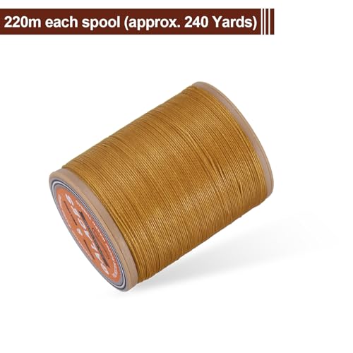 Hilo encerado redondo para coser piel, 220 m / 240 yardas, cuerda encerada de poliéster 420D para artesanía en cuero, encuadernación, pulseras trenzadas, marrón dorado miniatura 3