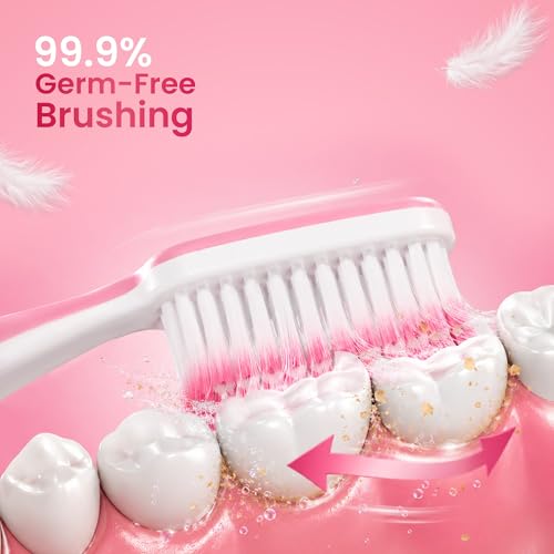 Image of Enshine Advance Clean+ Soft Toothbrush for Adults - Pack of 8 | Ultra Soft Tapered PBT Bristles | Tooth Brush Set with Non-Slip Grip | Manual Toothbrushes for Sensitive Gums & Enamel | Color Pink