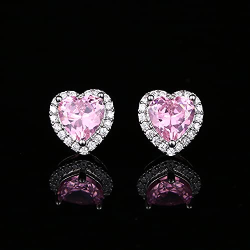 Yomela Cz Stud Earrings, Heart Earrings For Women Yomela White Gold Small Dainty Pink Heart Cubic Zirconia Halo Stud Earrings Hypoallergenic For Women thumb #3