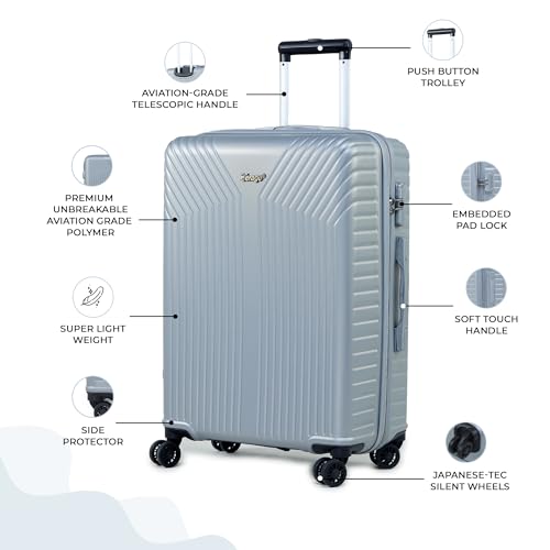Image of ACEPACK GLX Family Set of 3 (Small Cabin + Medium Check-in + Large Check-in) Combo Silver Hard Sided Luggage Trolley Bag for Travel Suitcase with 8 Spinner Wheels