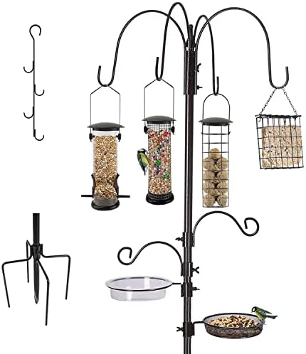 Bird Feeding Station Kit Bird Feeder Pole Wild Bird Feeder Hanging Kit Planter Hanger Multi Feeder Hanging with Metal Suet Feeder Bird Bath for Attracting Wild Birds