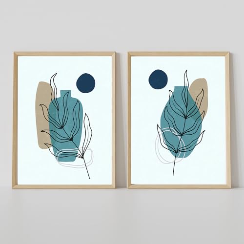 Dibujos de hojas azules en lienzos minimalistas sin marco para decoración vertical de interiores 2