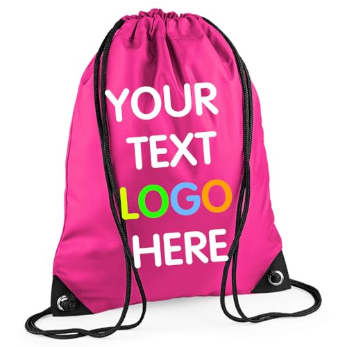 Expert Workwear Personalised Drawstring Bag PE Gym Kit School Men Women Kids Sport Custom Text Logo Print Rucksack - 32 Colours Fuchsia