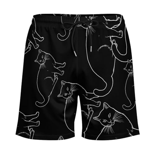 Black Cat Men's Swim Trunks Board Shorts Quick Dry Bathing Suit Swimwear with Compression Liner4