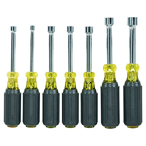 Klein Tools 631M Tool Set, Magnetic Nut Drivers Sizes 3/16, 1/4, 5/16, 11/32, 3/8, 7/16 And 1/2-Inch On 3-Inch Full Hollow Shaft, 7-Piece #TOP6