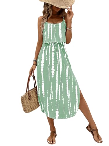 Image of RoseSeek Women's Spaghetti Strap Tie Dye Cami Sun Dress Beach Midi Summer Dresses Resort Wear Vacation Outfits