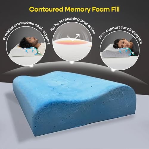 Image of SleepyCat CoolTEC Cervical Memory Foam Pillow | Full Size Contour Design for Neck Support | No Sagging, No Breaking | Upto 4 Cooler | Perforated Real Memory Foam | White, Set of 1 (25 x 16 Inches)