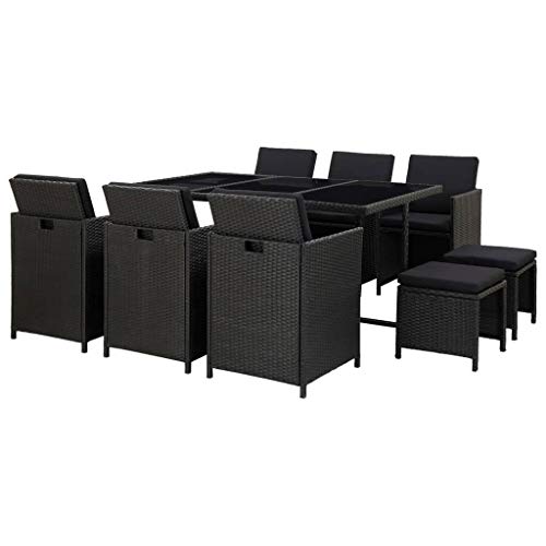 Lumanois Set Comedor de jardín 11 Piezas y Cojines ratán sintético Negro,95kg-46533