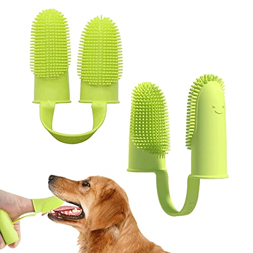2Pcs Dog Toothbrush Finger,Finger Toothbrush for Dogs Dental Care Puppy Toothbrush Cat Finger Toothbrush Easy Cleaning Double-Finger Brush for Dogs Teeth Cats Puppy Dental Care & Freshen Breathe