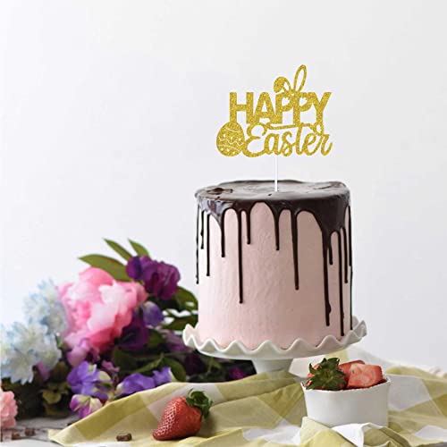 12Pcs Gold Glitter Happy Easter Cake Toppers Food Picks Cake Decorations For Easter Party Suppliers #TOP5