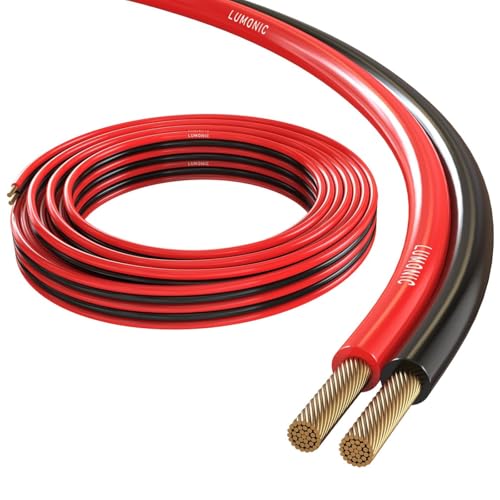 Lumonic Cables de altavoz | 5m Rojo Negro | 2x 1,5mm² CCA | Cable de altavoz HiFi | Línea doble de audio