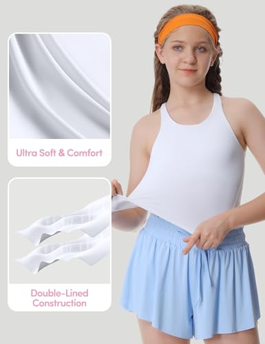 Image of Girls Tank Tops Double Lined Crop Tops for Kids High Crew Neck Racerback Basic Sleeveless Dance Top for Girls