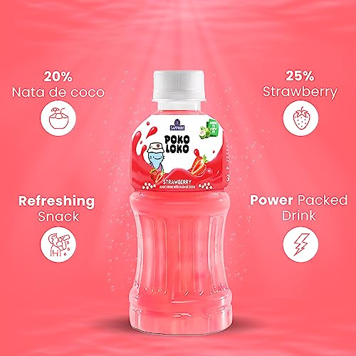 Image of Sapphire Poko Loko Strawberry Flavoured Fruit Juice Drink with Nata De Coco | Refreshing Fruit Drink filled with Natural Fruit Fibres, 300ml (Pack of 6)